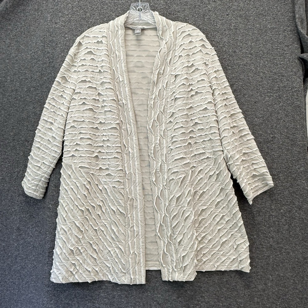 Chicos Traveler XL Art-to-Wear Tiered Ruffles Ivory Cardigan Jacket Lagenlook